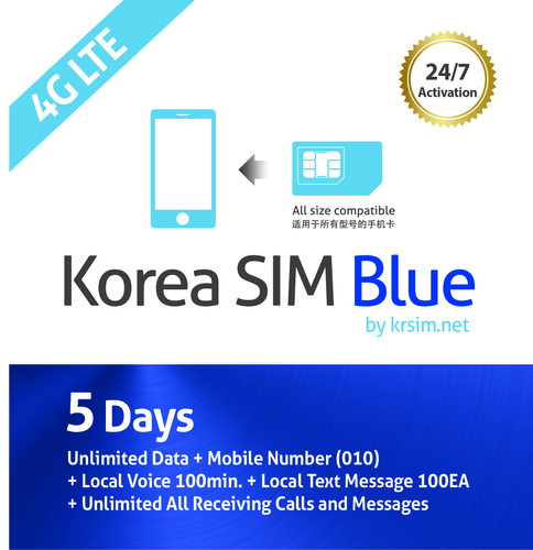 Korea Sim Card Blue 4g Lte Unlimited Data Local Voice Korea