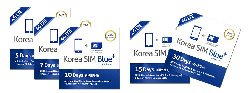 Korea SIM Blue Plus 4G LTE full speed unlimited data and voice SIM card